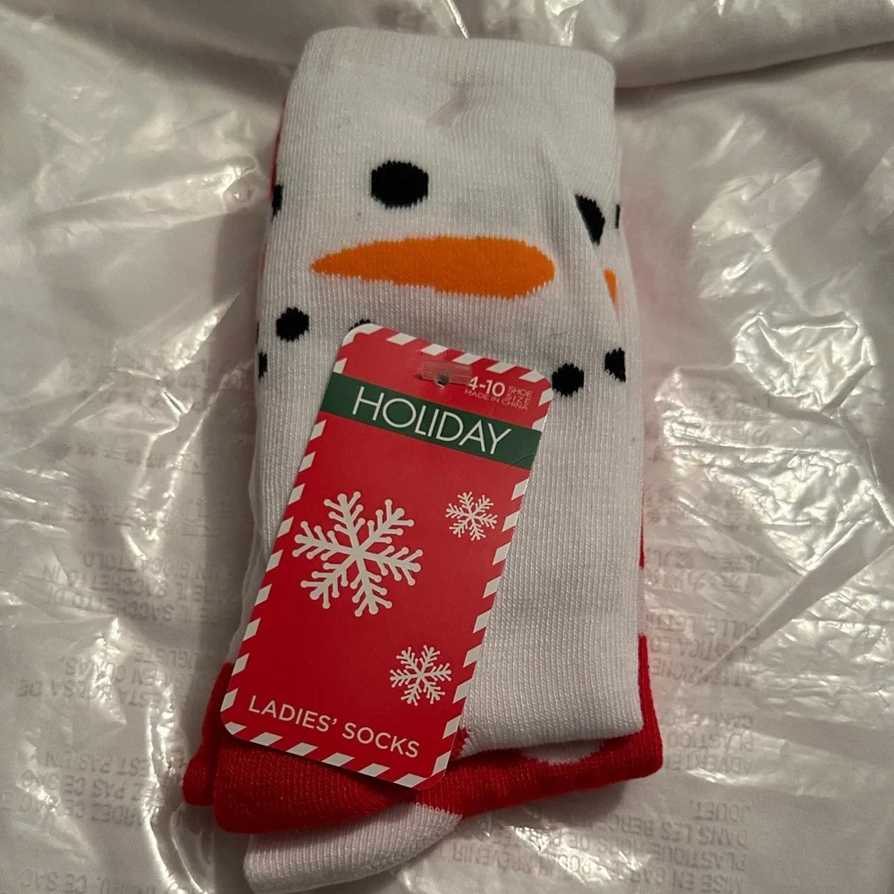 Holiday Time White and Red Snowman Socks